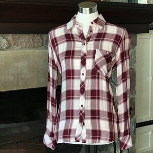 'Cosmic Blue Love' Long Sleeved Plaid Button Down - Size Small